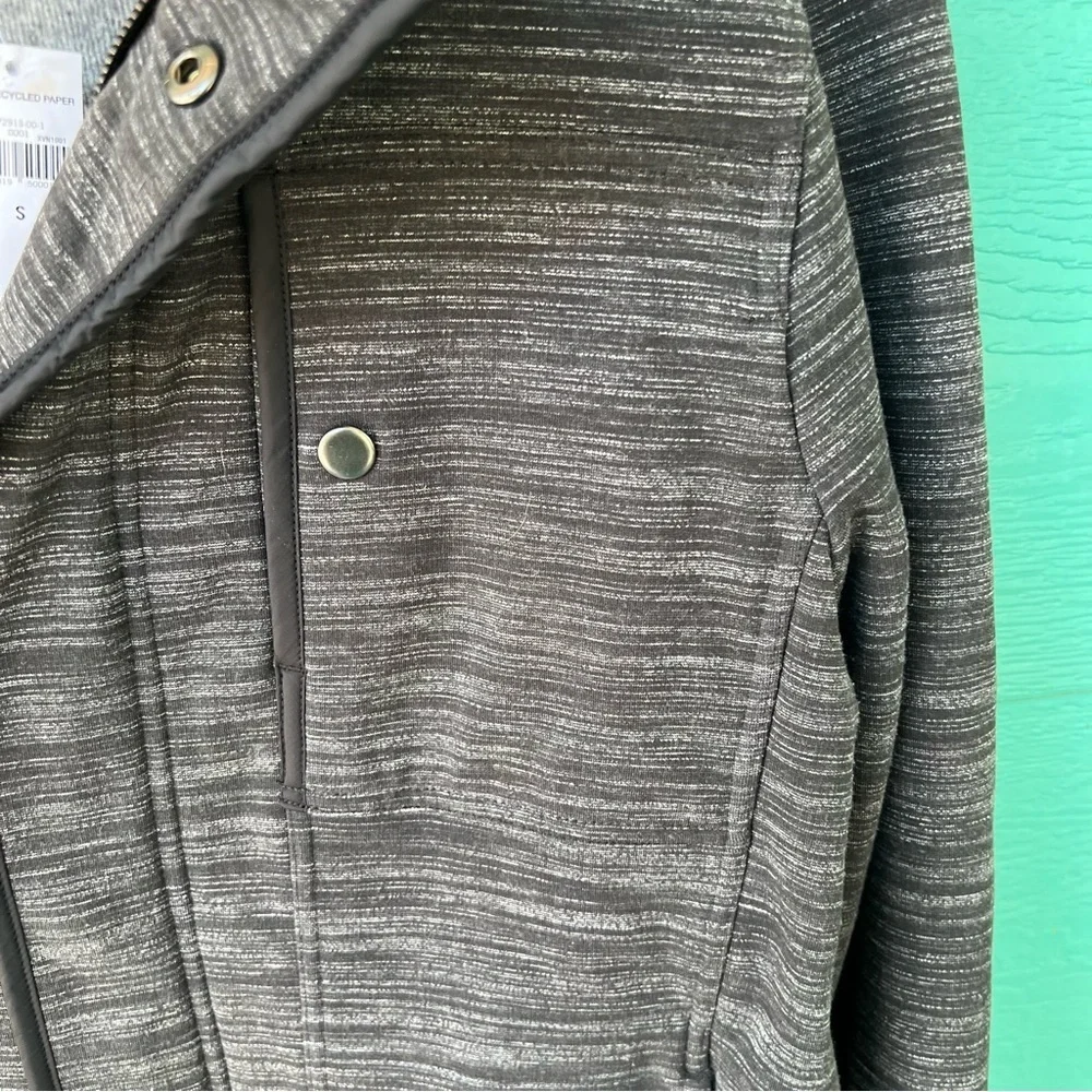 BANANA REPUBLIC SOFT FLEECE MARLED GRAY BLACK ZIPPER AND SNAP FRONT JACKET S NWT